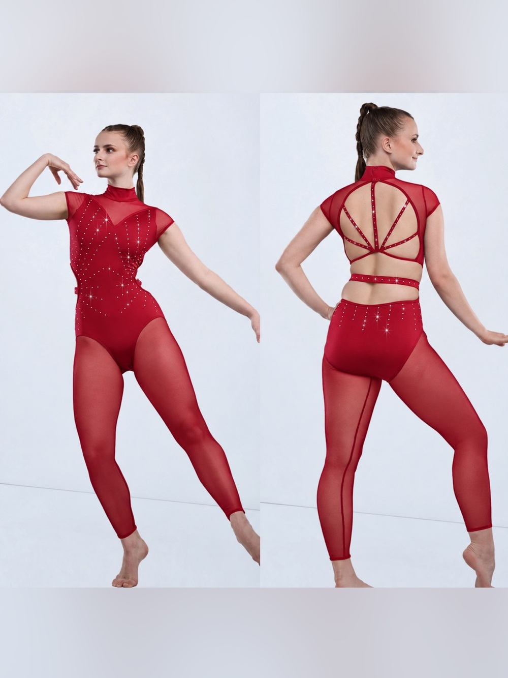 WEISSMAN Elite Dance Costume unitard red rhinestone Primadonna 18209 LC child